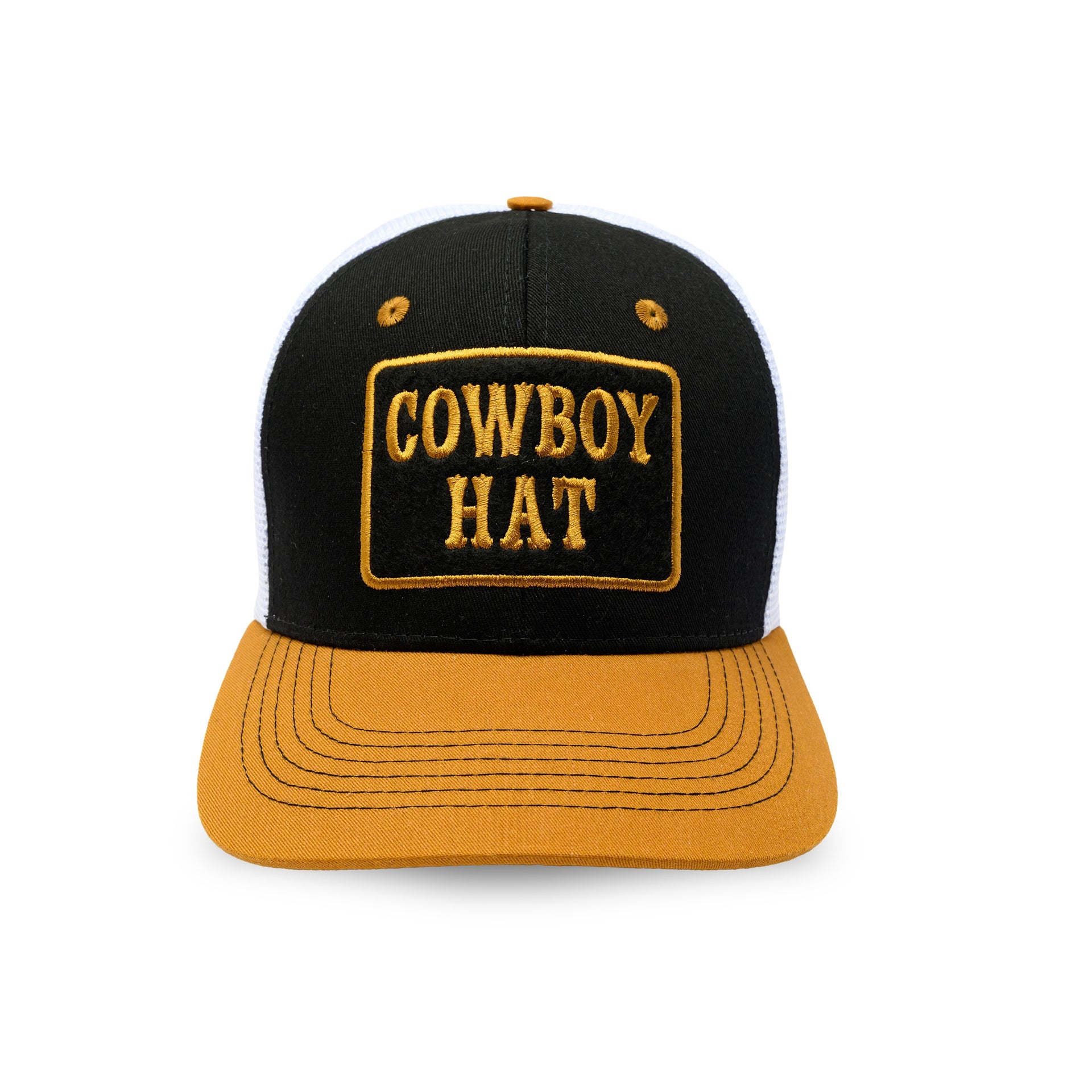 CA COWBOY HAT-BLACK-ORANGE-WHITE MESH - 1FRONT